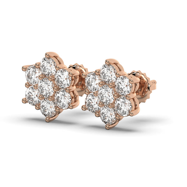 Men's Jewelry - VVS Lab Diamond Cluster Stud Earrings For Men | 14K Rose Gold