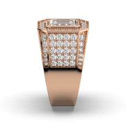 Men's Jewelry - Men's VVS Lab Diamond Ring | Emerald Cut and Round Halo | Rose Gold