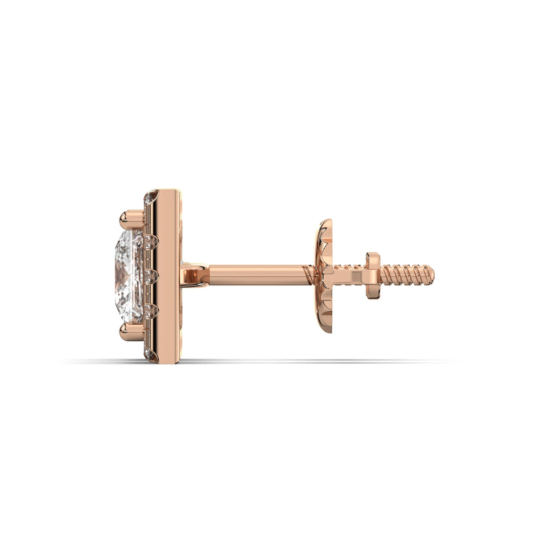Men's Jewelry - VVS Lab Diamond Halo Princess Stud Earrings For Men | 14K Rose Gold