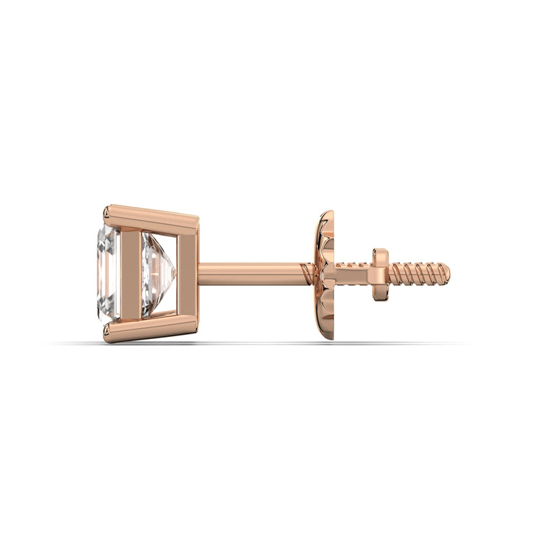 Men's Jewelry- Male VVS Lab Diamond Asher Cut Stud Earrings | 14K Rose Gold