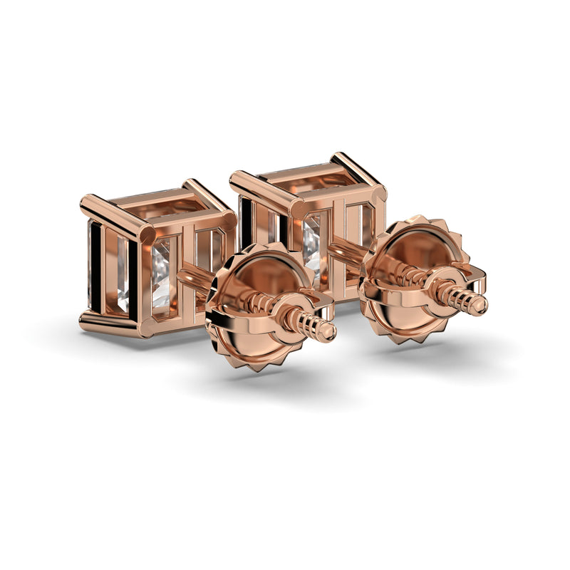 Men's Jewelry- Male VVS Lab Diamond Asher Cut Stud Earrings | 14K Rose Gold