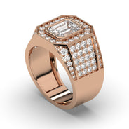 Men's Jewelry - Men's VVS Lab Diamond Ring | Emerald Cut and Round Halo | Rose Gold