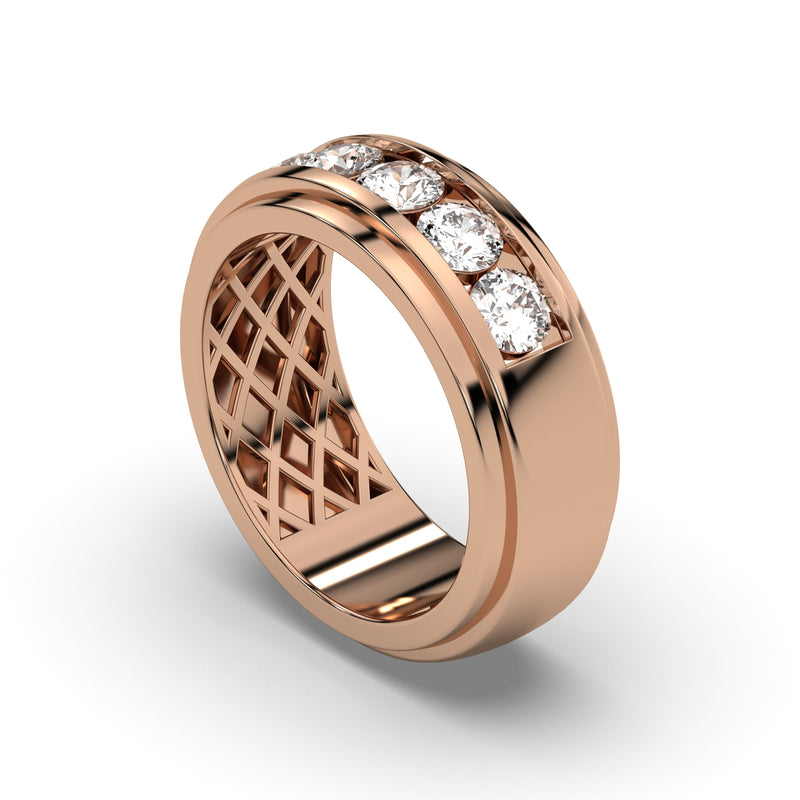 Men's Jewelry - Men's VVS Lab Diamond 5 Stone Wedding Band |  Rose Gold