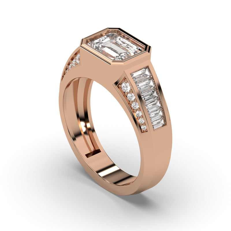 Men's Jewelry - Men's VVS Lab Diamond Emerald Cut Engagement Ring | Rose Gold