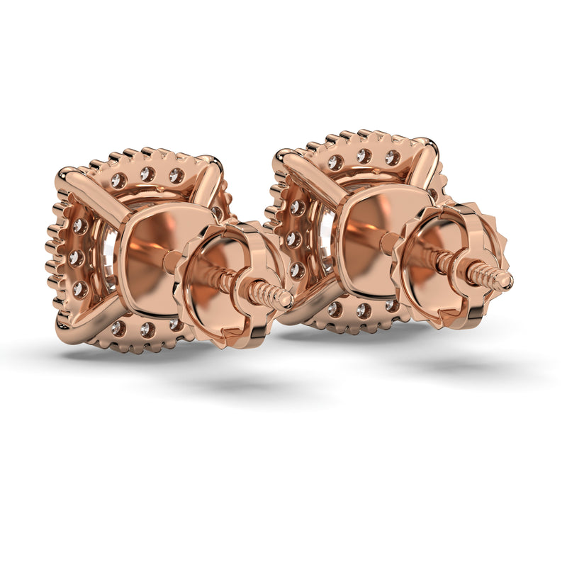 Men's Jewelry - VVS Lab Diamond Halo Stud Earrings For Men | 14K Rose Gold
