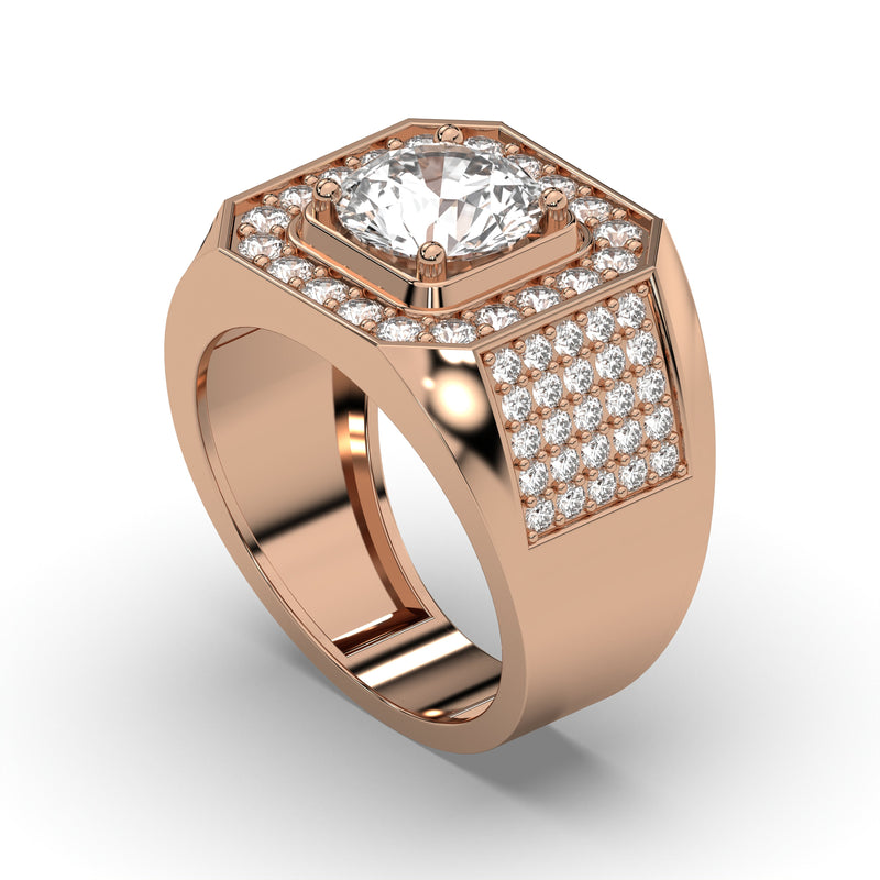 Men's Jewelry - Men's VVS Lab Diamond Ring | Round Brilliant Cut Halo| Rose Gold