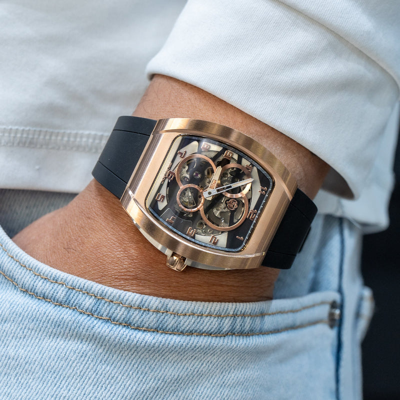 Frost NYC Mens Watch - Automatic Skeleton Rose Sport Watch | FRST-01-RC | Black