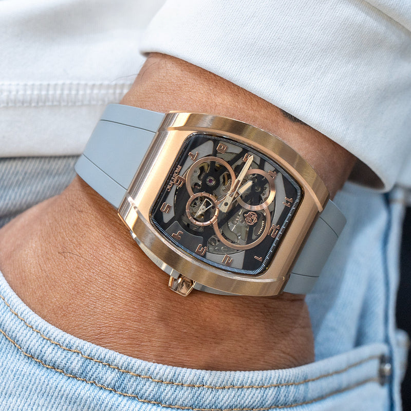 Frost NYC Mens Watch - Automatic Skeleton Rose Sport Watch | FRST-01-RC | Gray