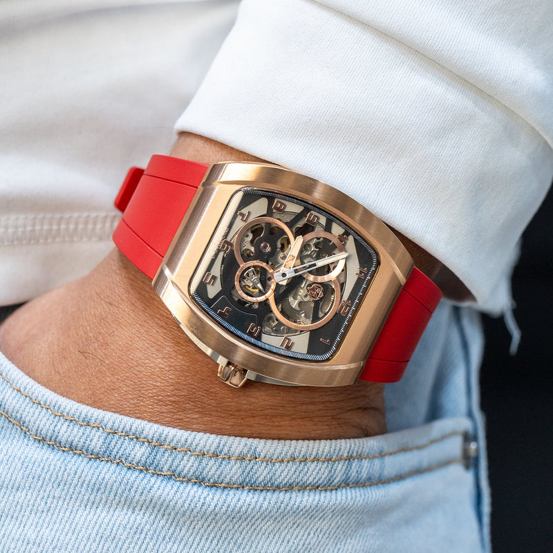 Frost NYC Mens Watch - Automatic Skeleton Rose Sport Watch | FRST-01-RC | Red