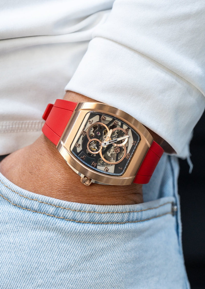 Frost NYC Mens Watch - Automatic Skeleton Rose Sport Watch | FRST-01-RC | Red