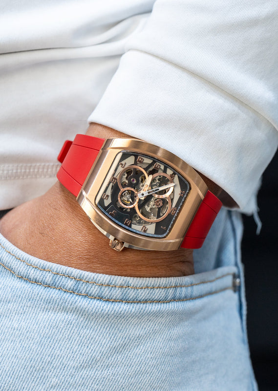 Frost NYC Mens Watch - Automatic Skeleton Rose Sport Watch | FRST-01-RC | Red