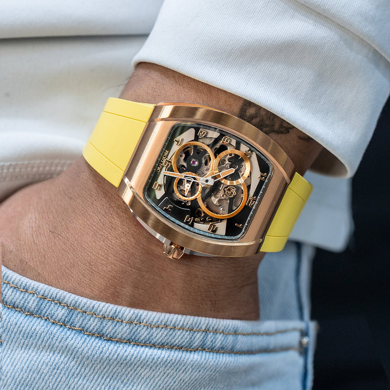 Frost NYC Mens Watch - Automatic Skeleton Rose Sport Watch | FRST-01-RC | Yellow