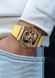 Frost NYC Mens Watch - Automatic Skeleton Rose Sport Watch | FRST-01-RC | Yellow