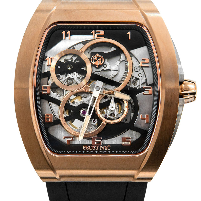 Frost NYC Mens Watch - Automatic Skeleton Rose Sport Watch | FRST-01-RC | Black