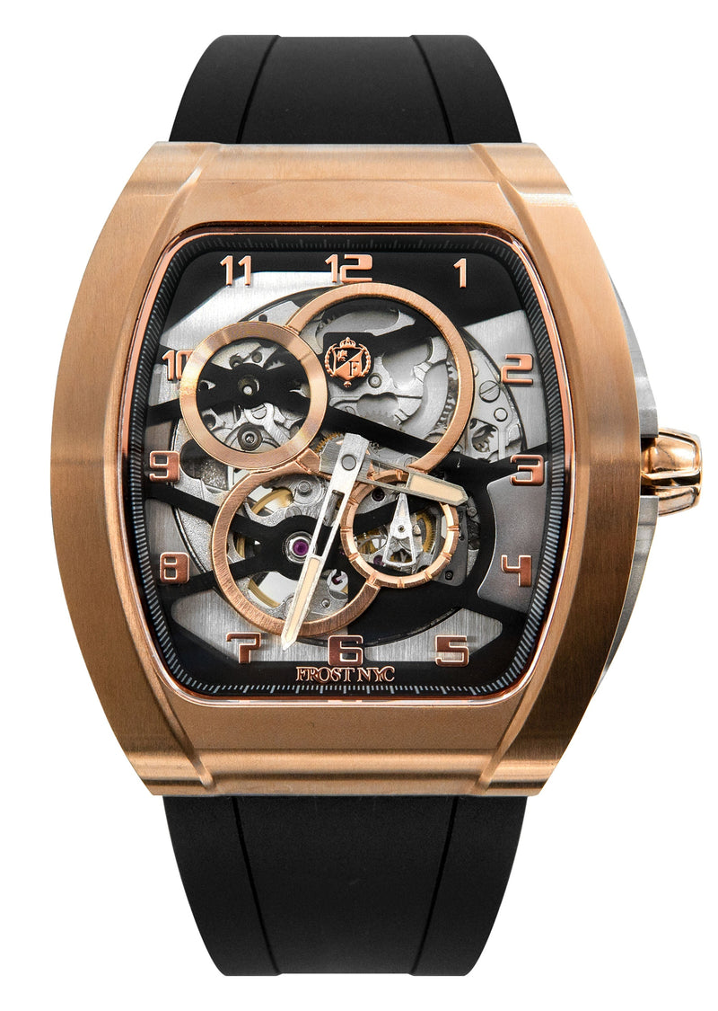 Frost NYC Mens Watch - Automatic Skeleton Rose Sport Watch | FRST-01-RC | Black