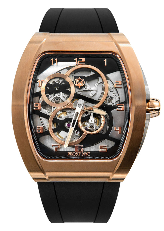 Frost NYC Mens Watch - Automatic Skeleton Rose Sport Watch | FRST-01-RC | Black