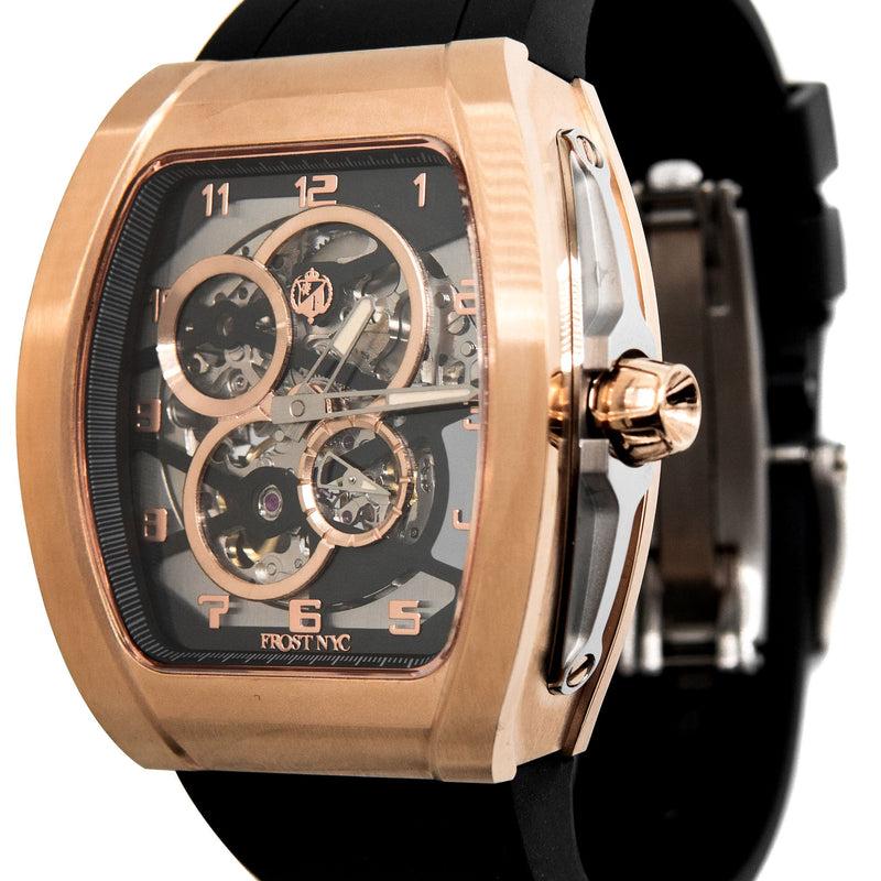 Frost NYC Mens Watch - Automatic Skeleton Rose Sport Watch | FRST-01-RC | Black