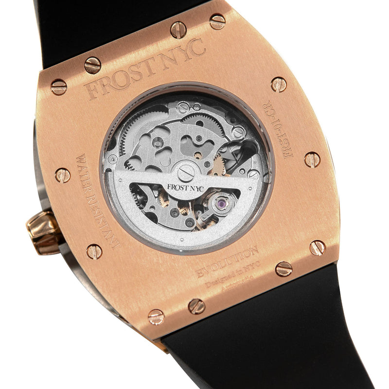 Frost NYC Mens Watch - Automatic Skeleton Rose Sport Watch | FRST-01-RC | Black