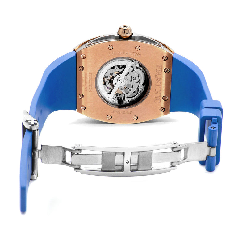 Frost NYC Mens Watch - Automatic Skeleton Rose Sport Watch | FRST-01-RC | Blue