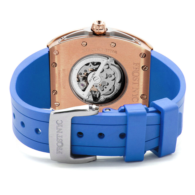 Frost NYC Mens Watch - Automatic Skeleton Rose Sport Watch | FRST-01-RC | Blue