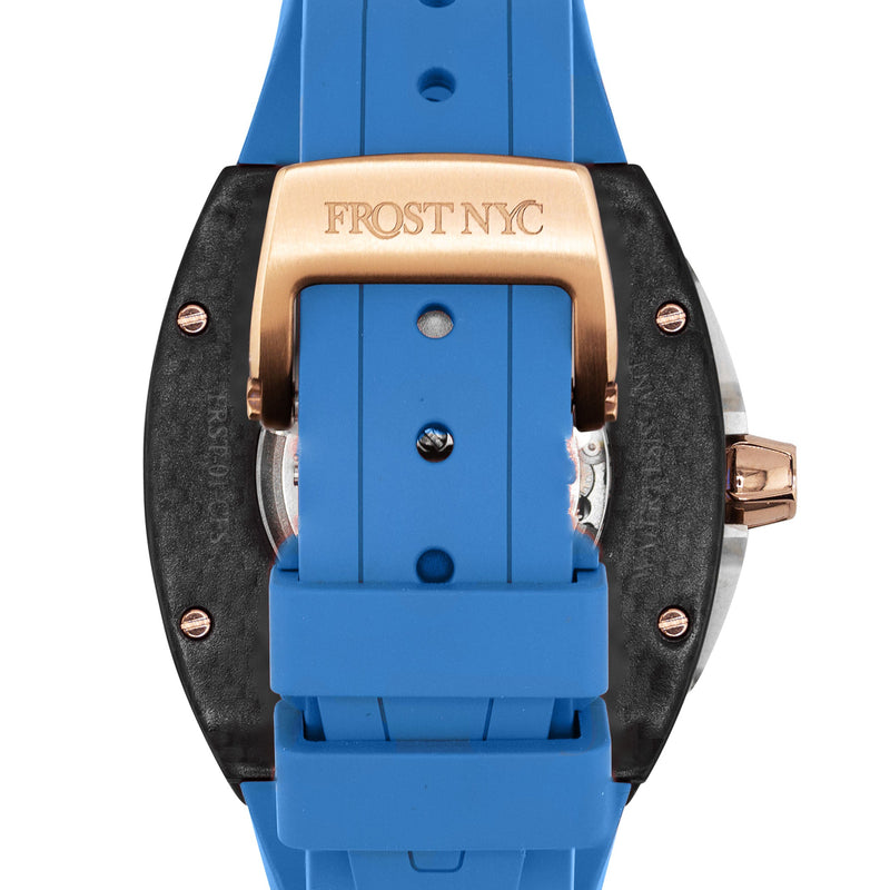 Frost NYC Mens Watch - Automatic Skeleton Carbon Fiber Rose Sport Watch | FRST-01-CFR | Blue