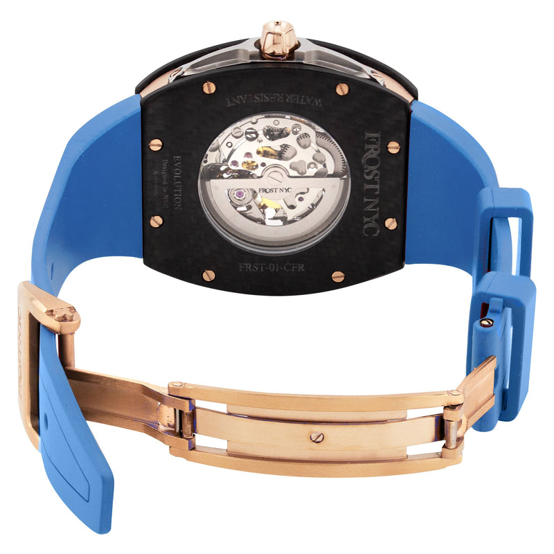 Frost NYC Mens Watch - Automatic Skeleton Carbon Fiber Rose Sport Watch | FRST-01-CFR | Blue