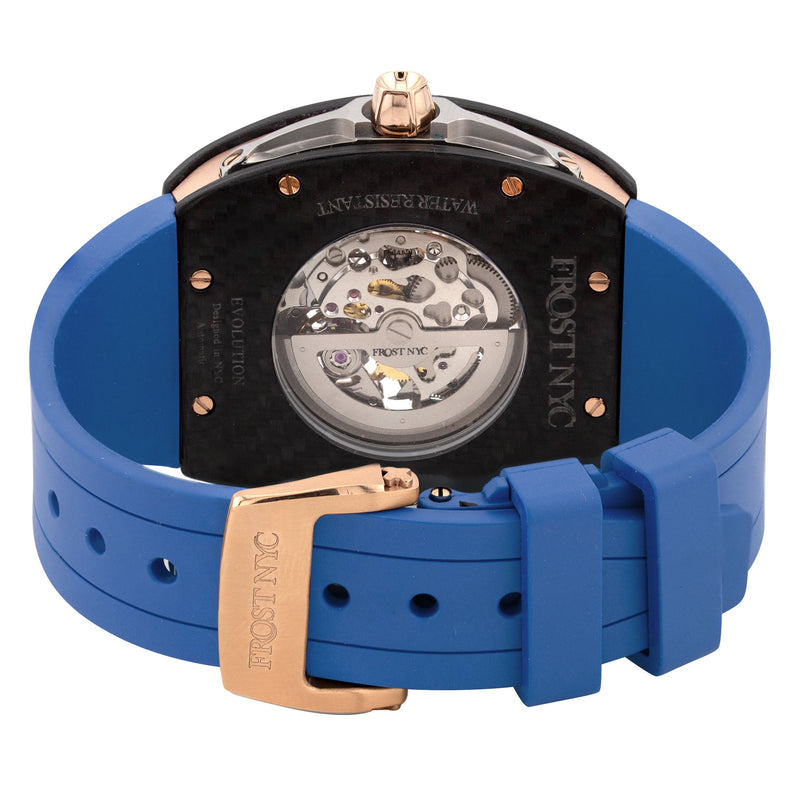 Frost NYC Mens Watch - Automatic Skeleton Carbon Fiber Rose Sport Watch | FRST-01-CFR | Blue