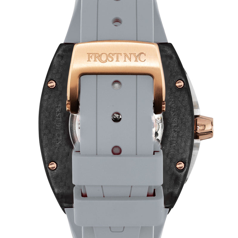 Frost NYC Mens Watch - Automatic Skeleton Carbon Fiber Rose Sport Watch | FRST-01-CFR | Gray