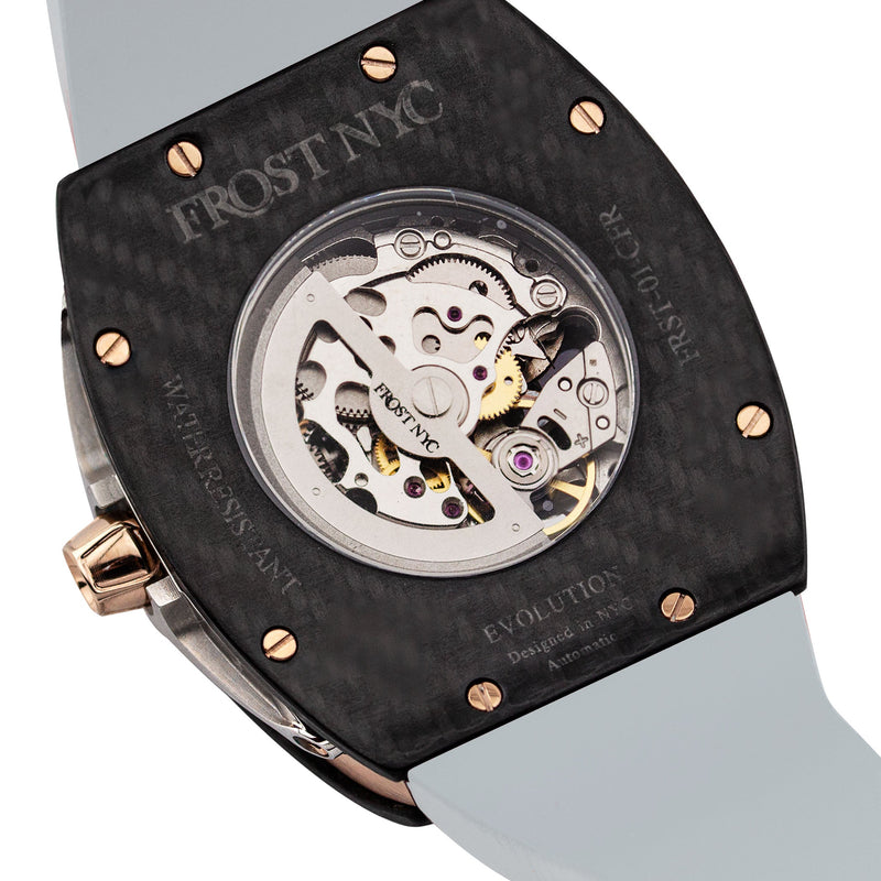 Frost NYC Mens Watch - Automatic Skeleton Carbon Fiber Rose Sport Watch | FRST-01-CFR | Gray