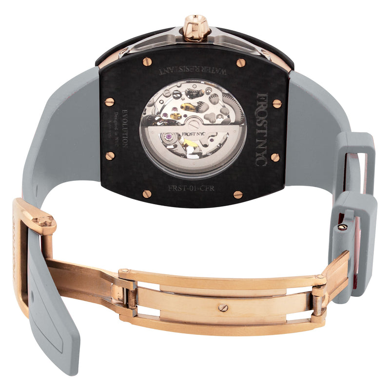 Frost NYC Mens Watch - Automatic Skeleton Carbon Fiber Rose Sport Watch | FRST-01-CFR | Gray