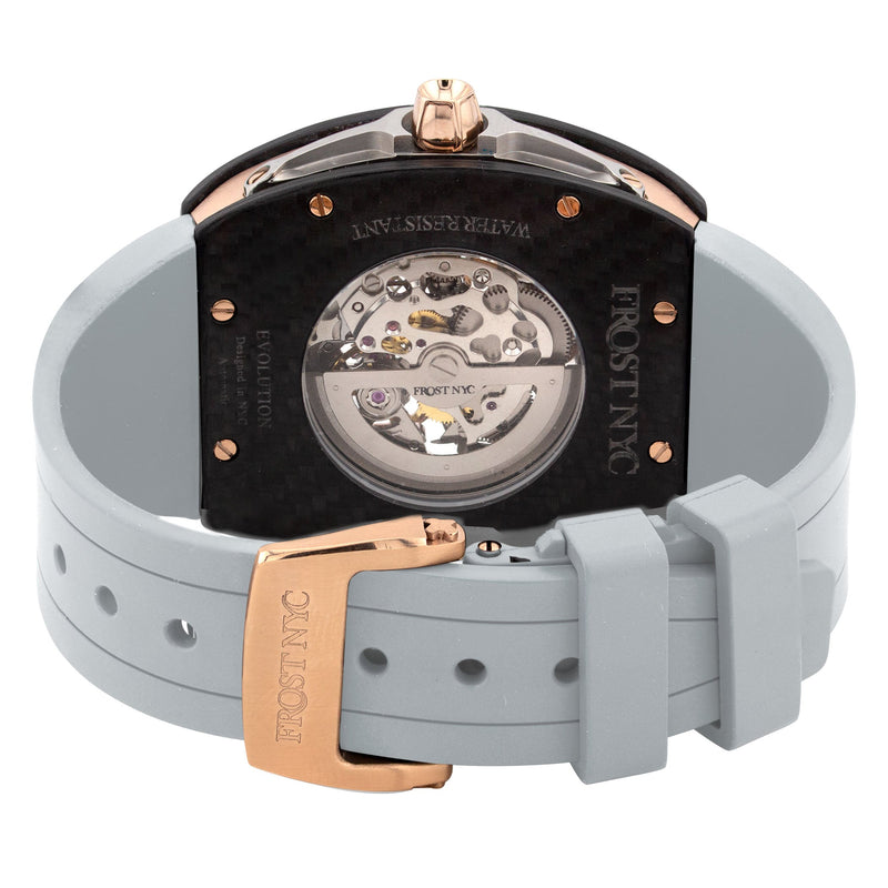 Frost NYC Mens Watch - Automatic Skeleton Carbon Fiber Rose Sport Watch | FRST-01-CFR | Gray