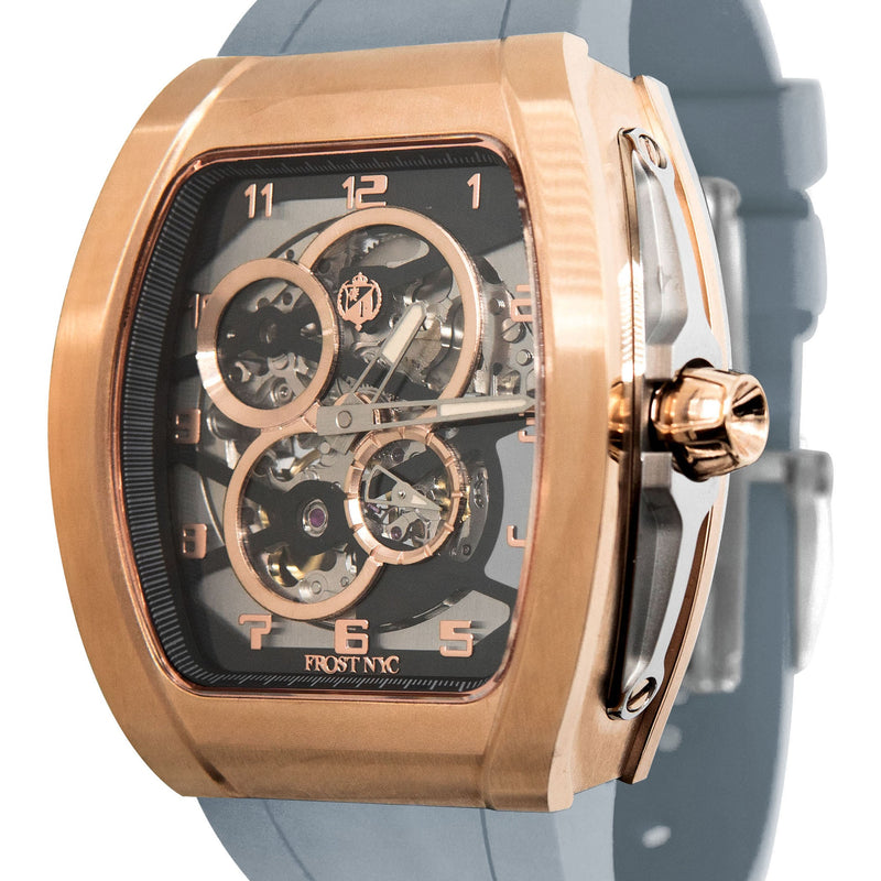 Frost NYC Mens Watch - Automatic Skeleton Rose Sport Watch | FRST-01-RC | Gray