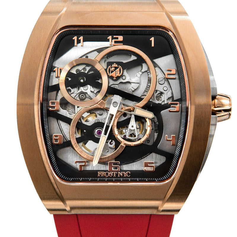Frost NYC Mens Watch - Automatic Skeleton Rose Sport Watch | FRST-01-RC | Red