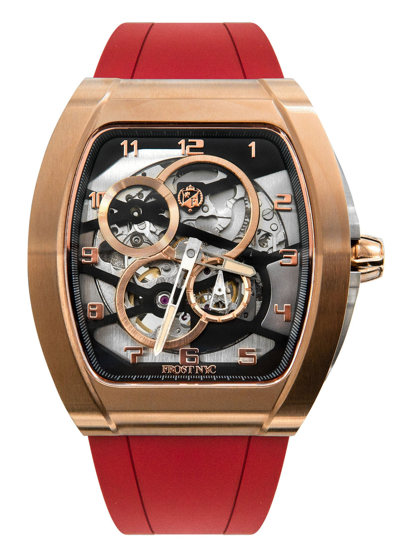 Frost NYC Mens Watch - Automatic Skeleton Rose Sport Watch | FRST-01-RC | Red