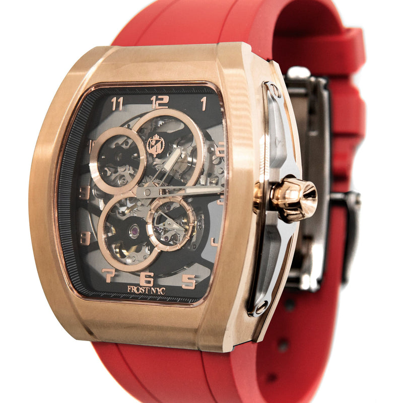 Frost NYC Mens Watch - Automatic Skeleton Rose Sport Watch | FRST-01-RC | Red