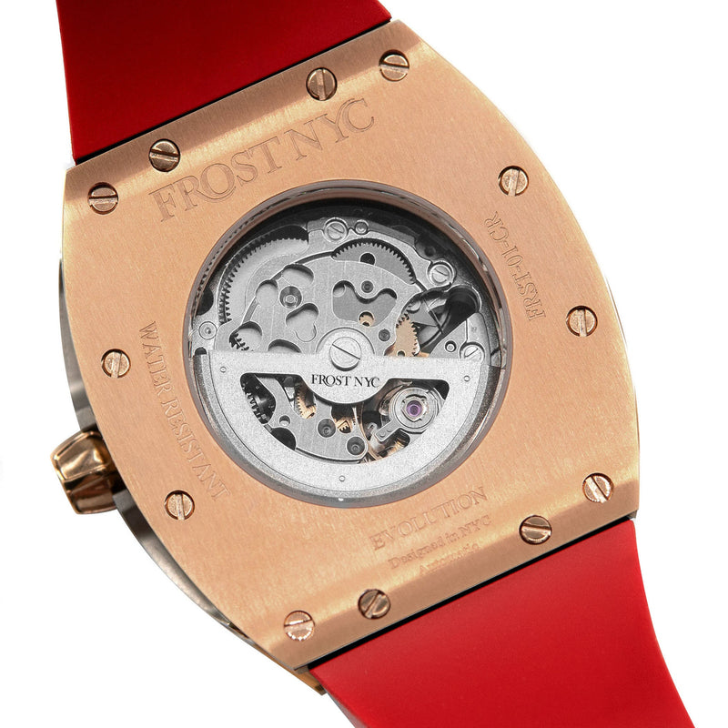 Frost NYC Mens Watch - Automatic Skeleton Rose Sport Watch | FRST-01-RC | Red