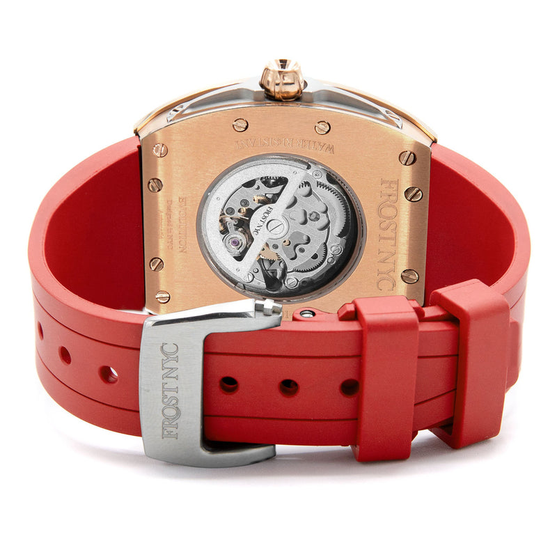 Frost NYC Mens Watch - Automatic Skeleton Rose Sport Watch | FRST-01-RC | Red