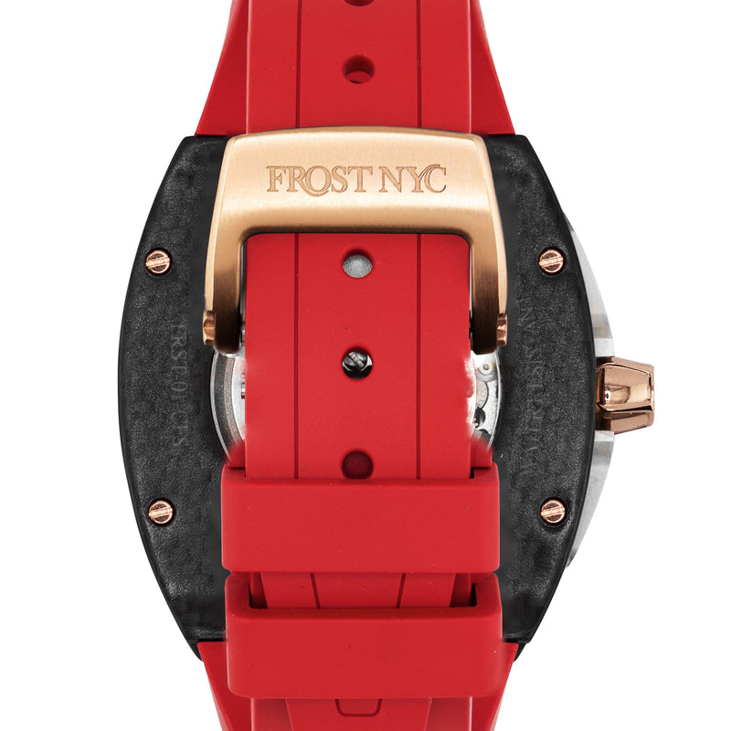 Frost NYC Mens Watch - Automatic Skeleton Carbon Fiber Rose Sport Watch | FRST-01-CFR | Red