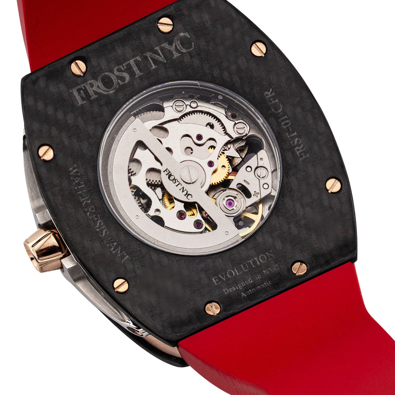 Frost NYC Mens Watch - Automatic Skeleton Carbon Fiber Rose Sport Watch | FRST-01-CFR | Red