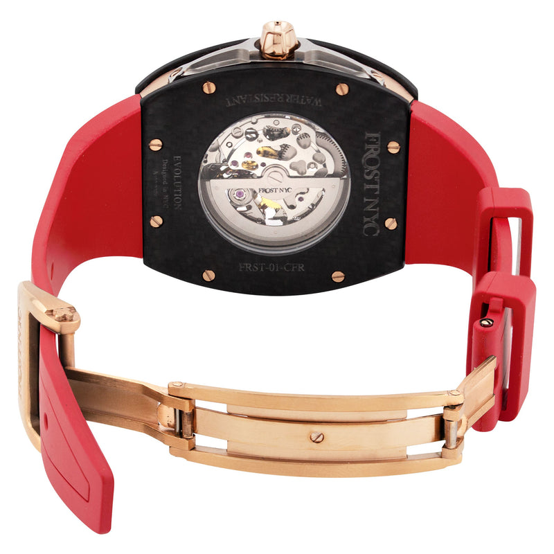 Frost NYC Mens Watch - Automatic Skeleton Carbon Fiber Rose Sport Watch | FRST-01-CFR | Red