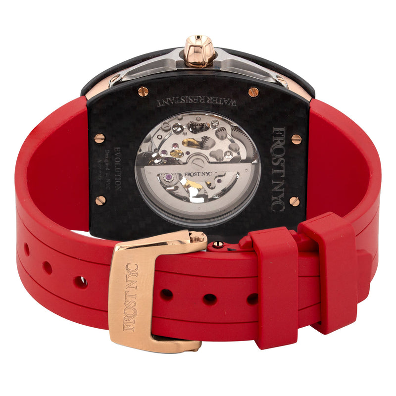 Frost NYC Mens Watch - Automatic Skeleton Carbon Fiber Rose Sport Watch | FRST-01-CFR | Red