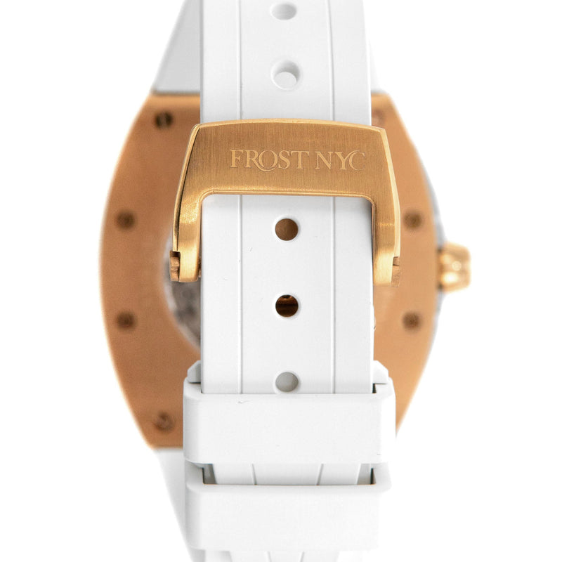 Frost NYC Mens Watch - Automatic Skeleton Rose Sport Watch | FRST-01-RC | White