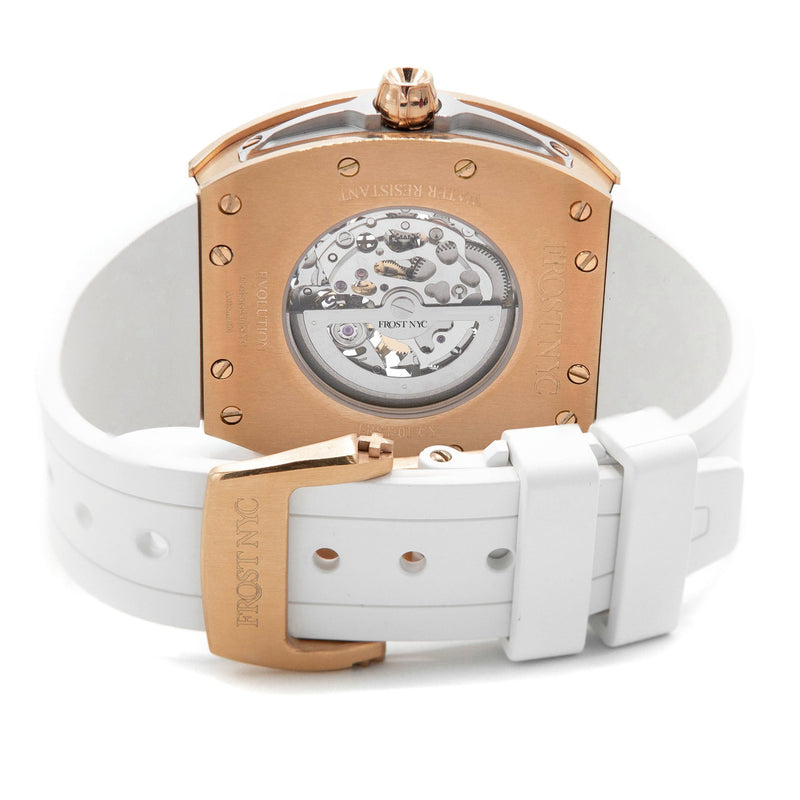 Frost NYC Mens Watch - Automatic Skeleton Rose Sport Watch | FRST-01-RC | White