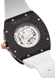 Frost NYC Mens Watch - Automatic Skeleton Carbon Fiber Rose Sport Watch | FRST-01-CFR | White