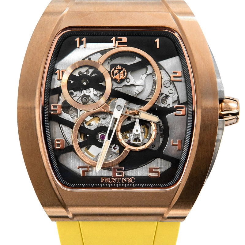 Frost NYC Mens Watch - Automatic Skeleton Rose Sport Watch | FRST-01-RC | Yellow