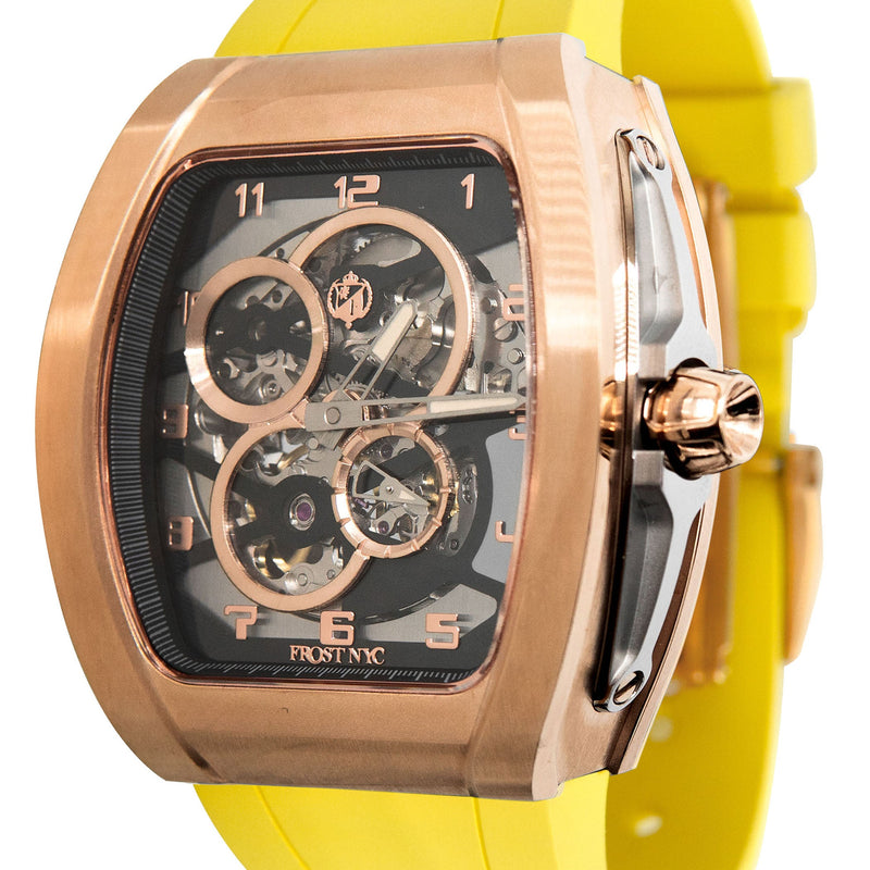 Frost NYC Mens Watch - Automatic Skeleton Rose Sport Watch | FRST-01-RC | Yellow