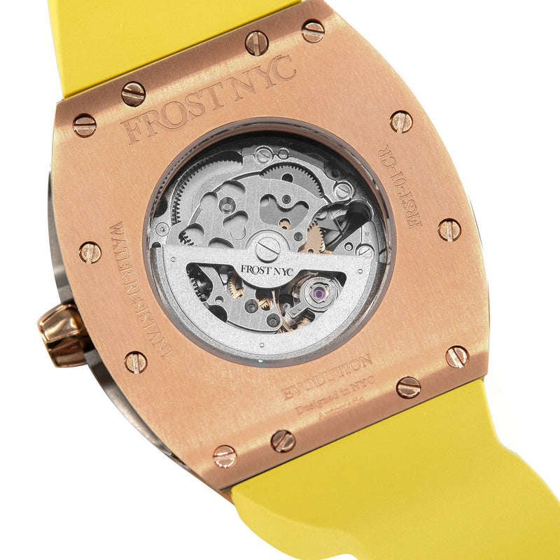 Frost NYC Mens Watch - Automatic Skeleton Rose Sport Watch | FRST-01-RC | Yellow