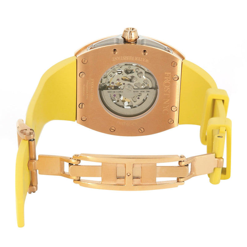 Frost NYC Mens Watch - Automatic Skeleton Rose Sport Watch | FRST-01-RC | Yellow