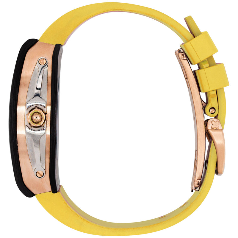 Frost NYC Mens Watch - Automatic Skeleton Carbon Fiber Rose Sport Watch | FRST-01-CFR | Yellow