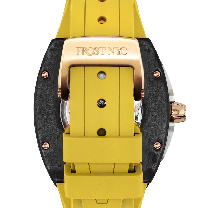 Frost NYC Mens Watch - Automatic Skeleton Carbon Fiber Rose Sport Watch | FRST-01-CFR | Yellow
